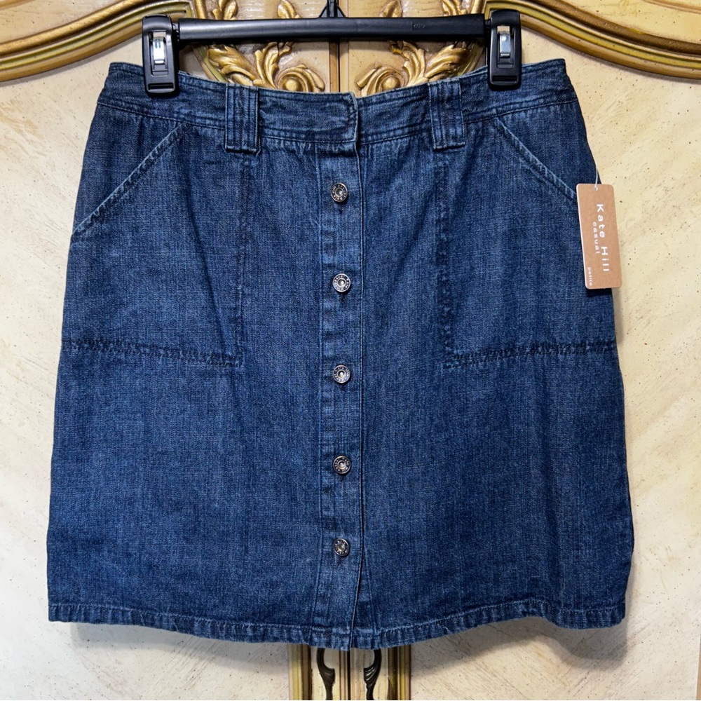 Kate Hill Blue Indigo Denim Button Front Skirt Shorts Skorts NEW NWT